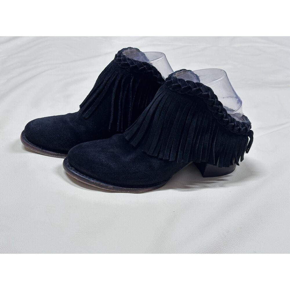 Freebird by Steven Size 9 Lucy Fringe Black Leather Slip On Mule Ankle Booties
